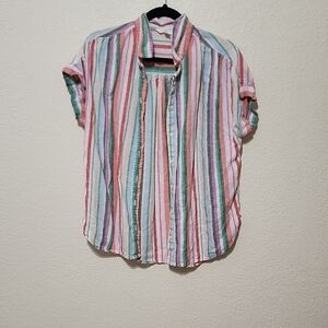 Time and Tru Red Pink Boxy Button Down Shirt